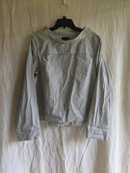 J. Crew Tops - J Crew Womens Size 10 Top Blouse Cotton Boatneck Striped Buttons Office Siren